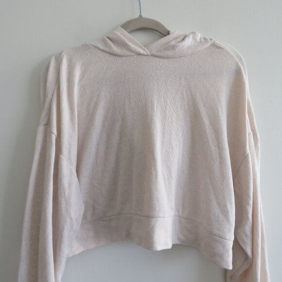 QUINCE Brushed Lounge Cropped Pullover Hoodie in Heather Oatmeal Lounge - Size S - Picture 3 of 15